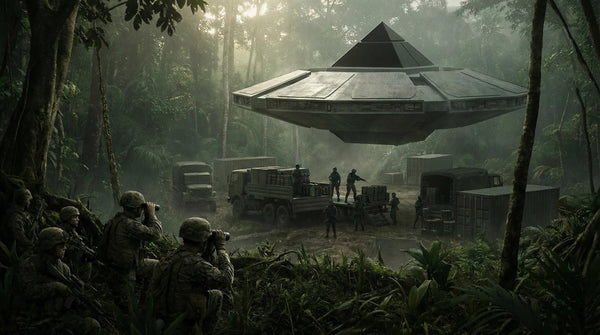 2009 Indonesia octagonal UFO incident — massive craft with pyramid top hovering above jungle clearing while Marines observe from concealed position