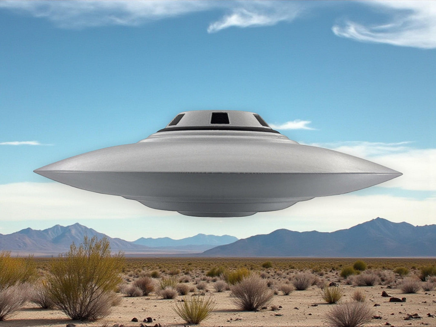 Bob Lazar UFO Model | Area 51 Flying Saucer | 3D Printed Silver & Black Replica | 4–12″ Sizes + Stand