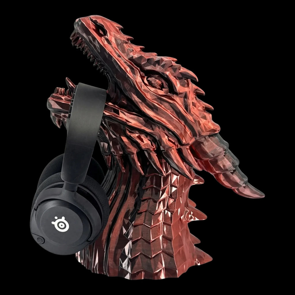 Dragon Headphone Stand 12 Inch Geometric Silk Multi-Color PLA Black Red - 3D Printed Headset Holder by UFODesigns3D