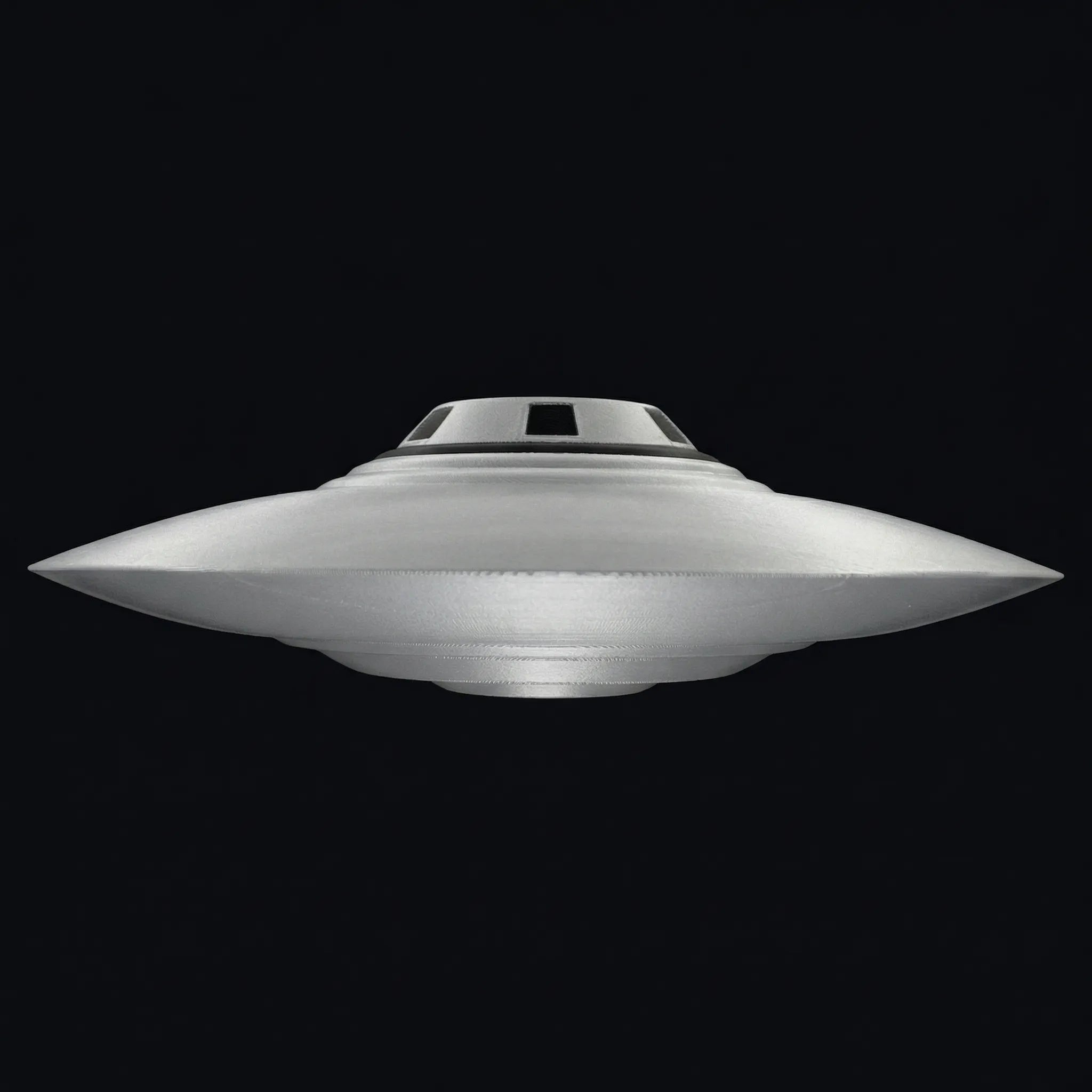 Bob Lazar UFO Model | Area 51 Flying Saucer | 3D Printed Silver & Black Replica | 4–12″ Sizes + Stand