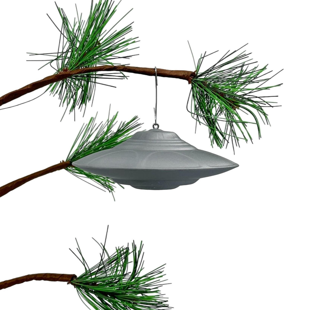 Classic Flying Saucer UFO Ornament – 3"–4" — view 4, 3D printed replica on black background