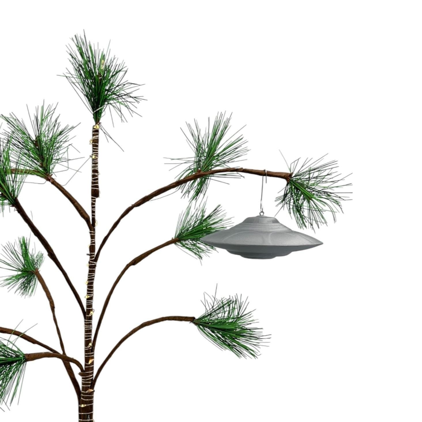 Classic Flying Saucer UFO Ornament – 3"–4" — view 5, 3D printed replica on black background