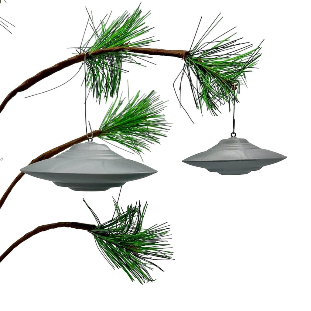 Classic Flying Saucer UFO Ornament – 3"–4" — view 6, 3D printed replica on black background