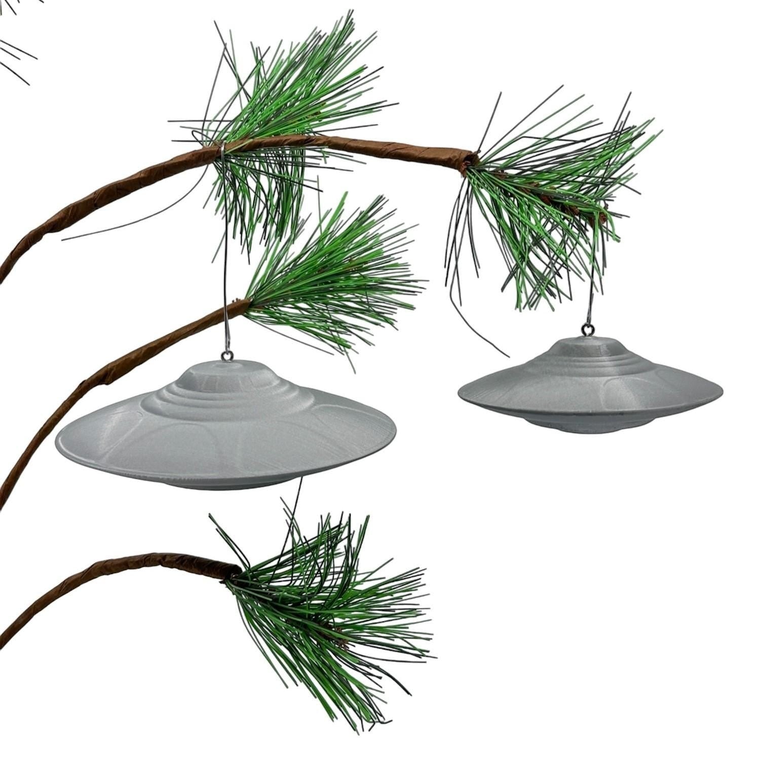 Classic Flying Saucer UFO Ornament – 3"–4" — view 7, 3D printed replica on black background
