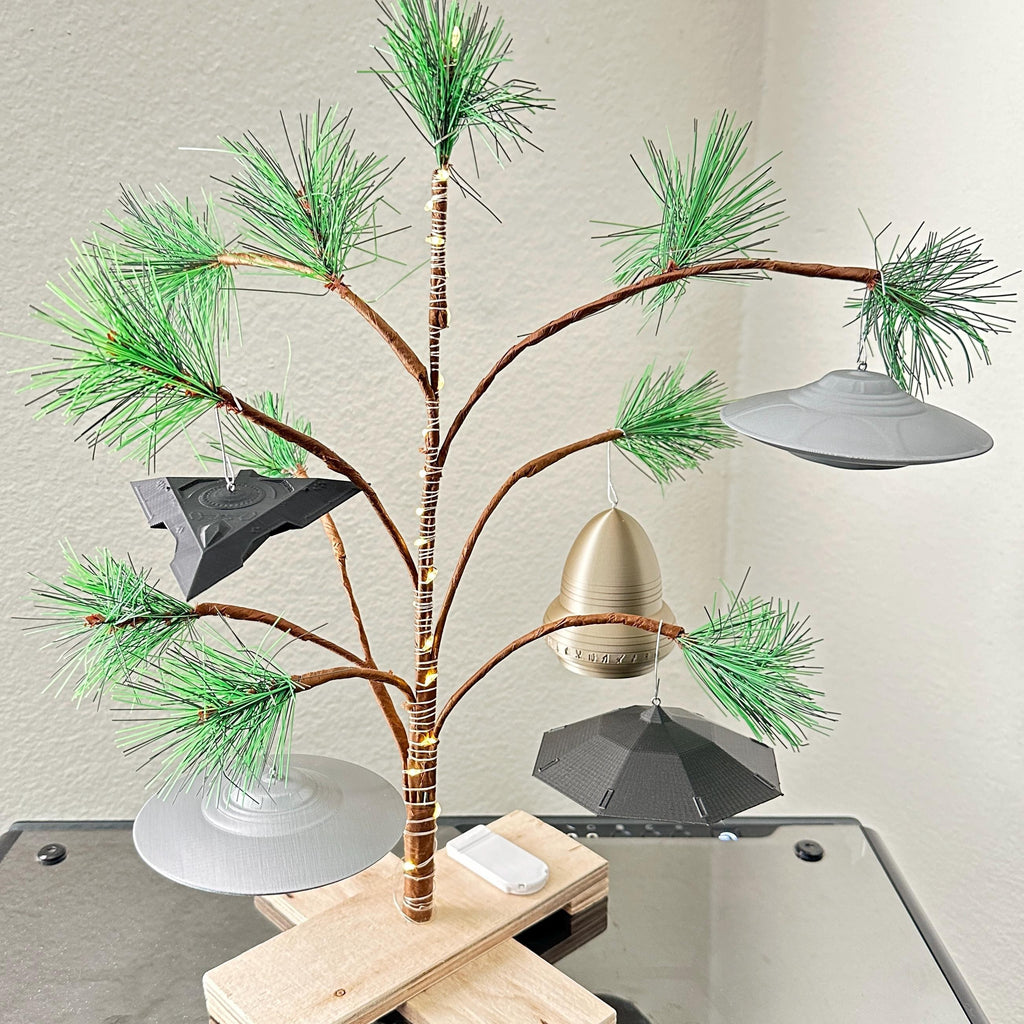 Classic Flying Saucer UFO Ornament – 3"–4" — view 8, 3D printed replica on black background