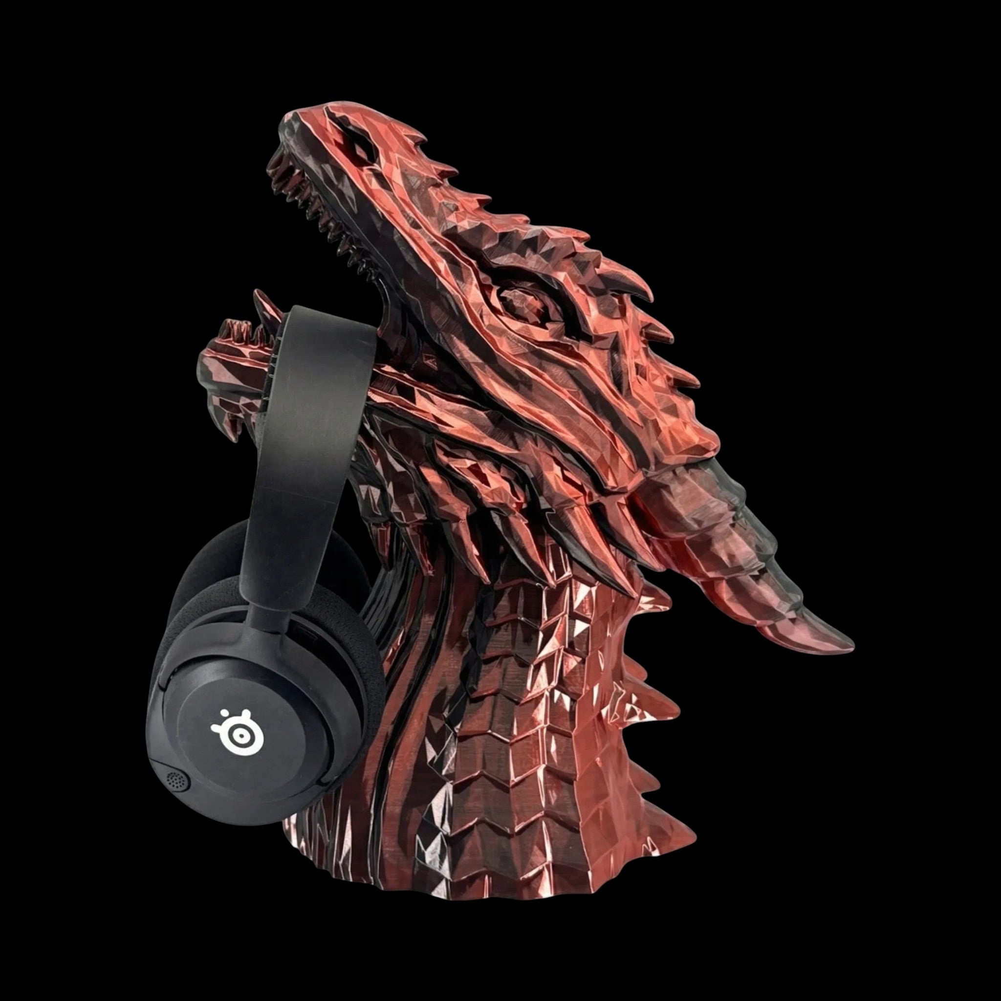 Dragon Headphone Stand 12 Inch Geometric Silk Multi-Color PLA Black Red - 3D Printed Headset Holder by UFODesigns3D