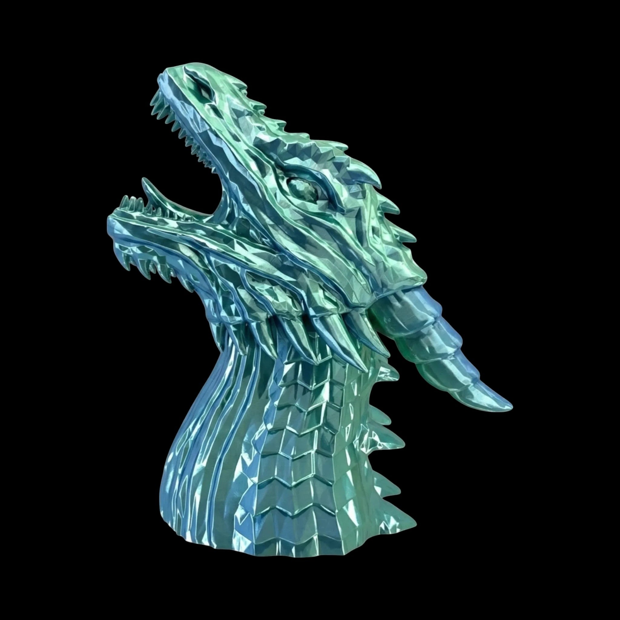 Dragon Headphone Stand 12 Inch Geometric Silk Multi-Color PLA Blue Green - 3D Printed Headset Holder by UFODesigns3D