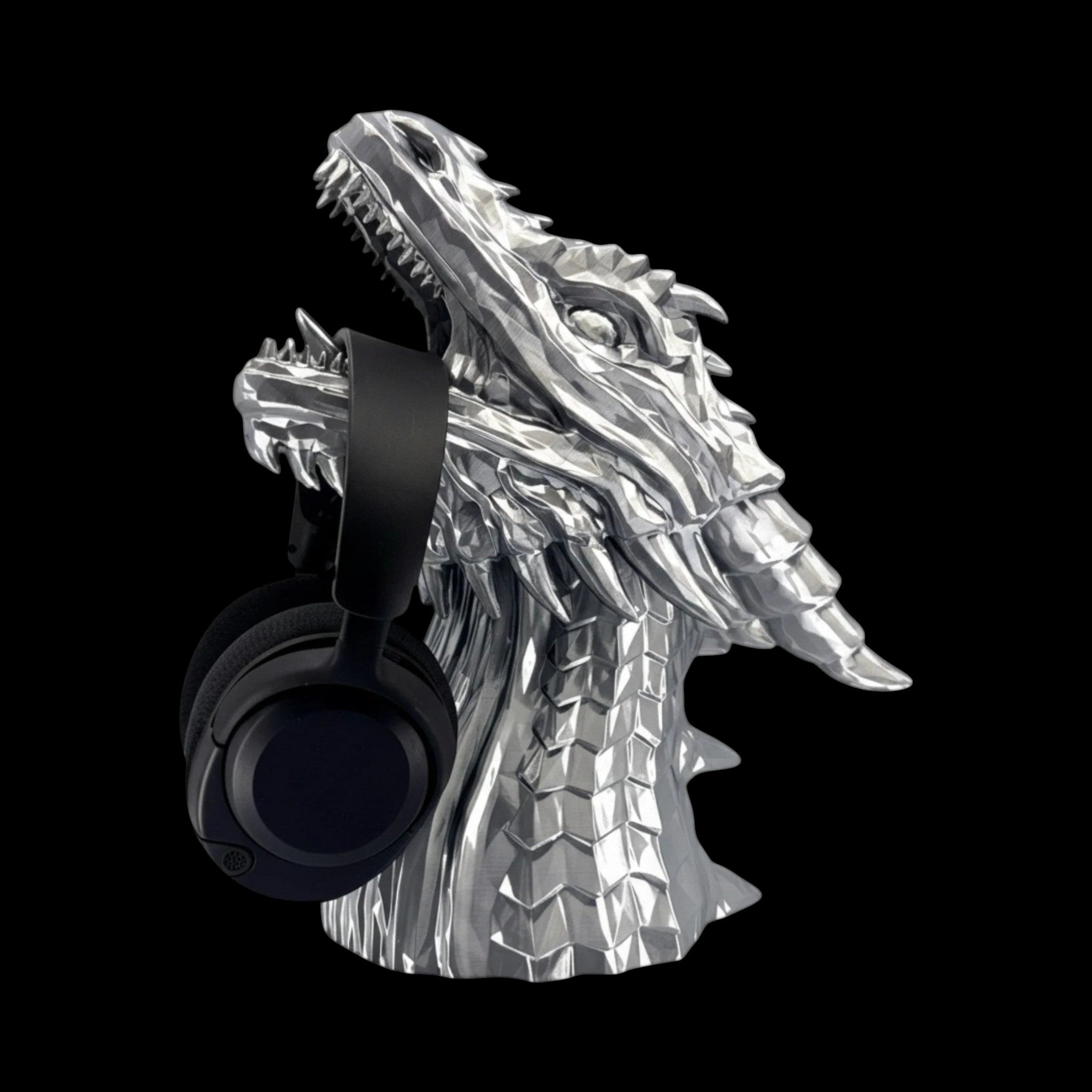 Dragon Headphone Stand 12 Inch Silk PLA Chrome Silver - 3D Printed by UFODesigns3D