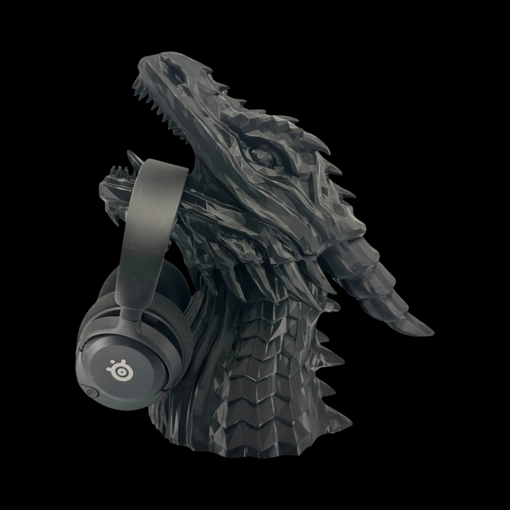 Dragon Headphone Stand 12 Inch Geometric 3D Printed Burnt Titanium Finish by UFODesigns3D
