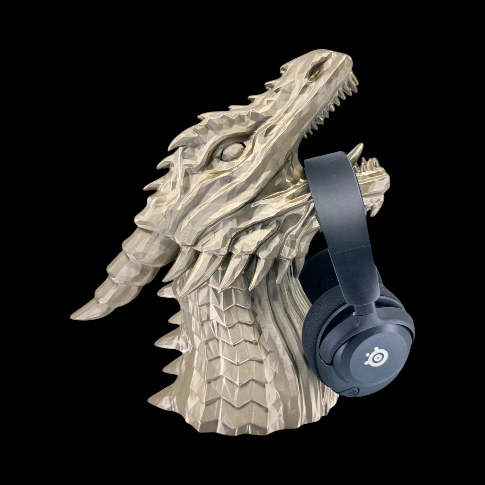 Dragon Headphone Stand 12 Inch Geometric 3D Printed Gold Metallic Finish by UFODesigns3D