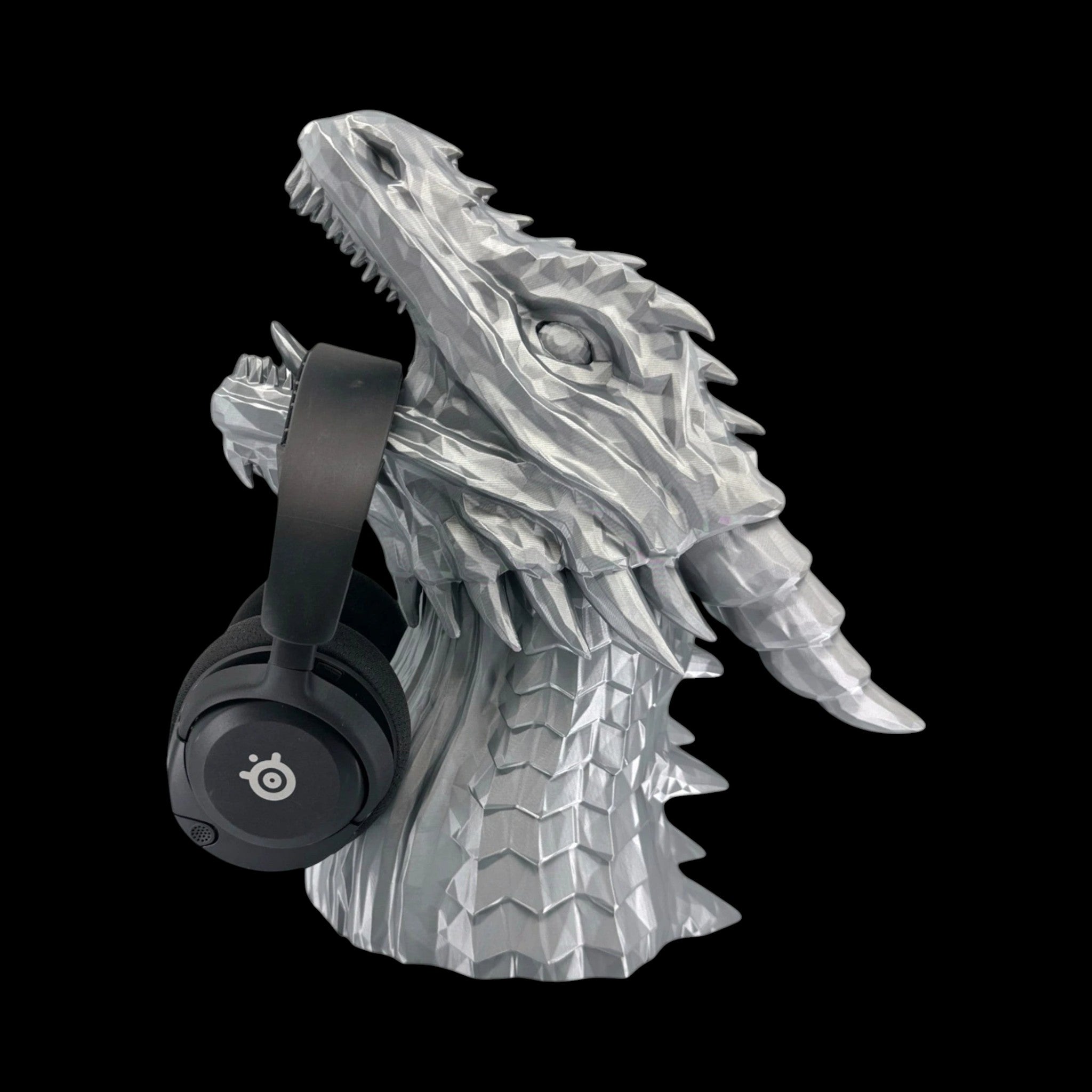 Dragon Headphone Stand 12 Inch Geometric 3D Printed Silver Finish by UFODesigns3D