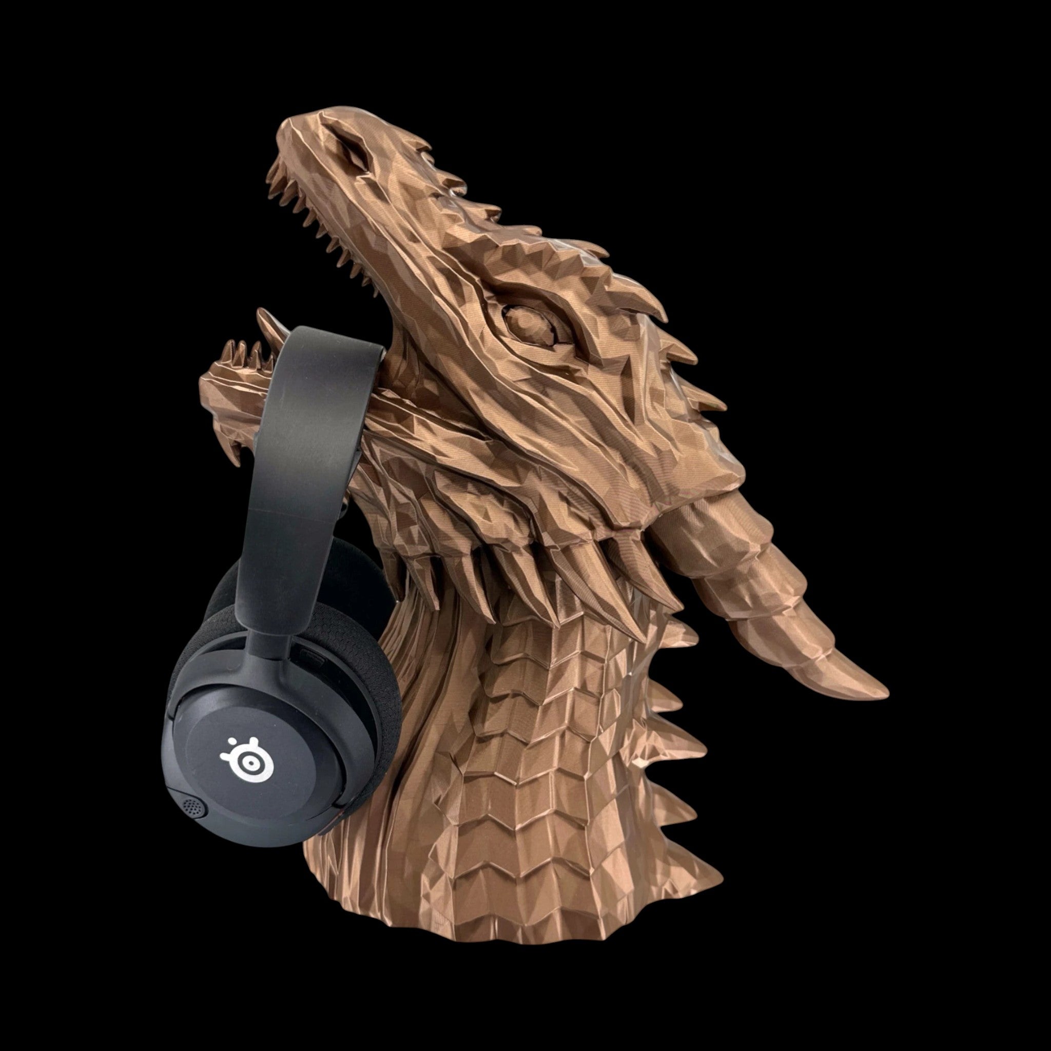 Dragon Headphone Stand 12 Inch Geometric 3D Printed Copper Metallic Finish by UFODesigns3D