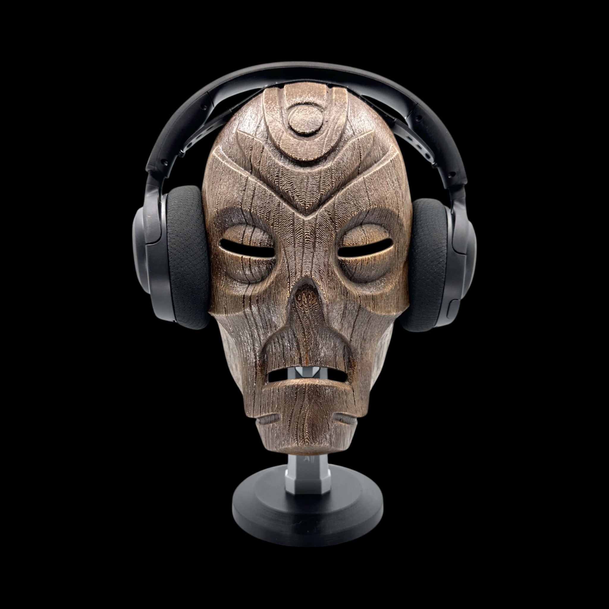Dragon Priest Mask Stand – 12.5" — view 1, 3D printed replica on black background