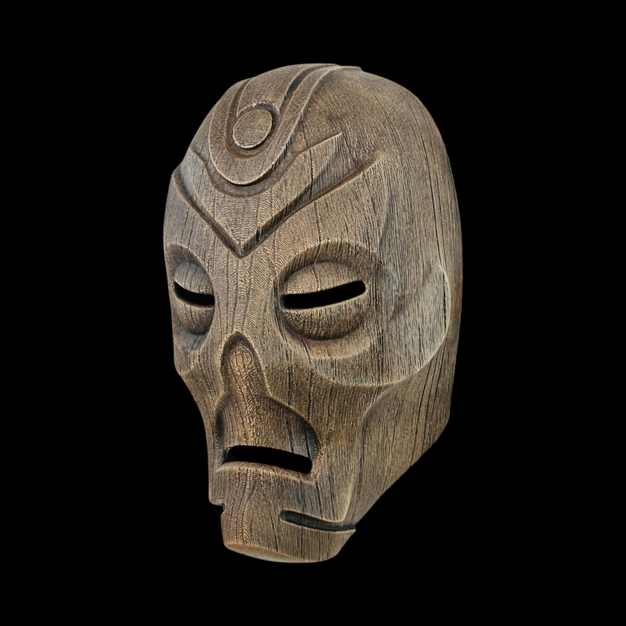 Dragon Priest Wooden Mask – Wearable — view 4, 3D printed replica on black background