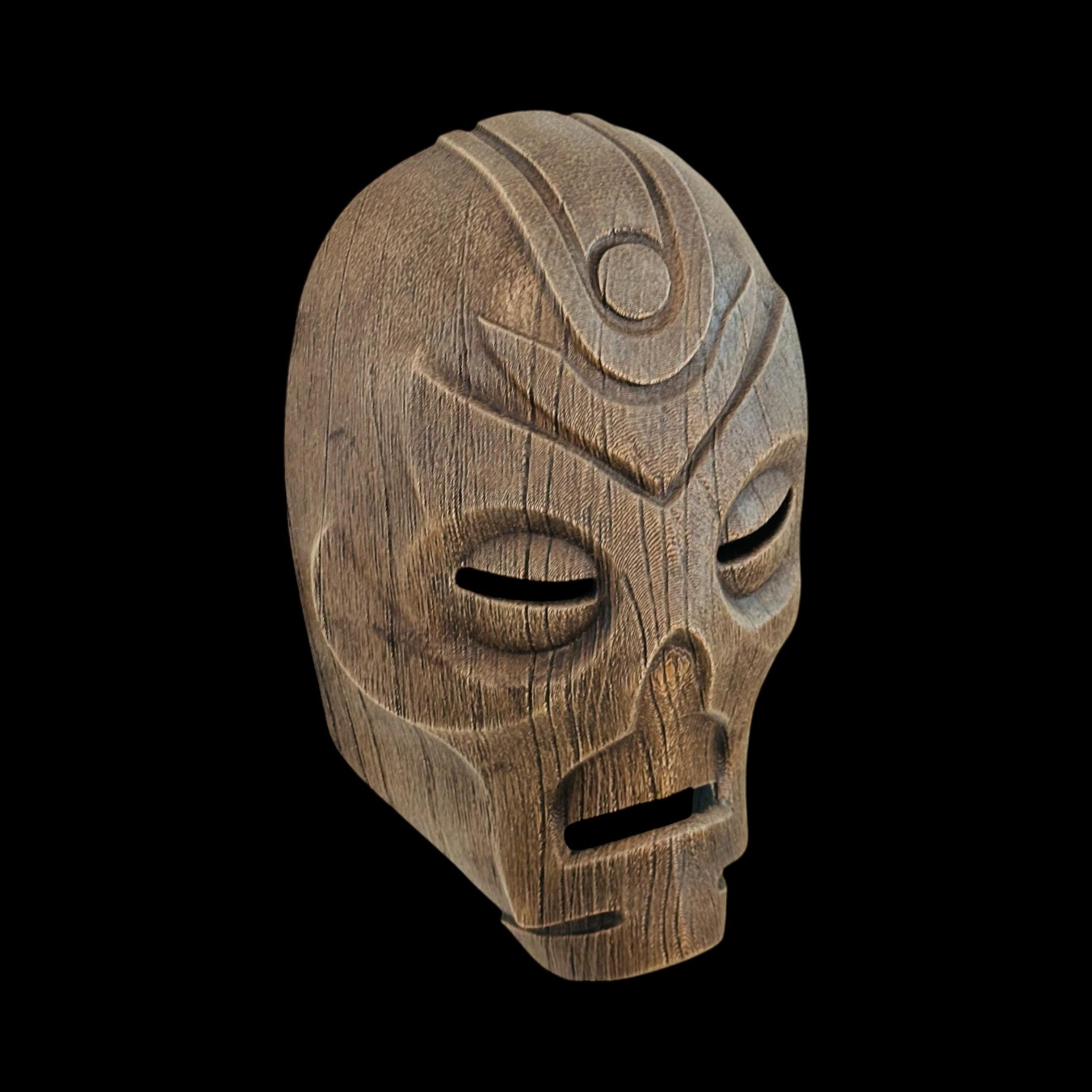 Dragon Priest Wooden Mask – Wearable — view 7, 3D printed replica on black background