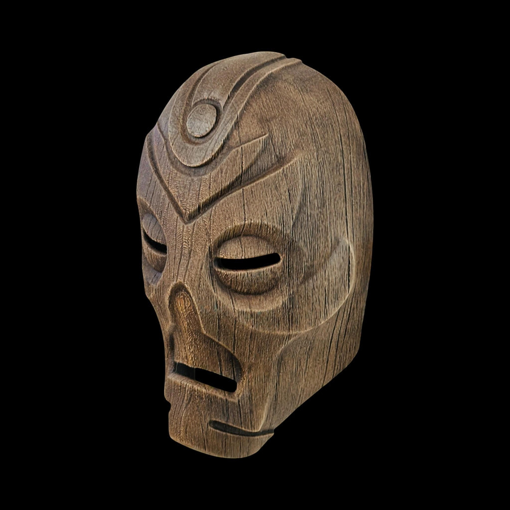 Dragon Priest Wooden Mask – Wearable — view 2, 3D printed replica on black background