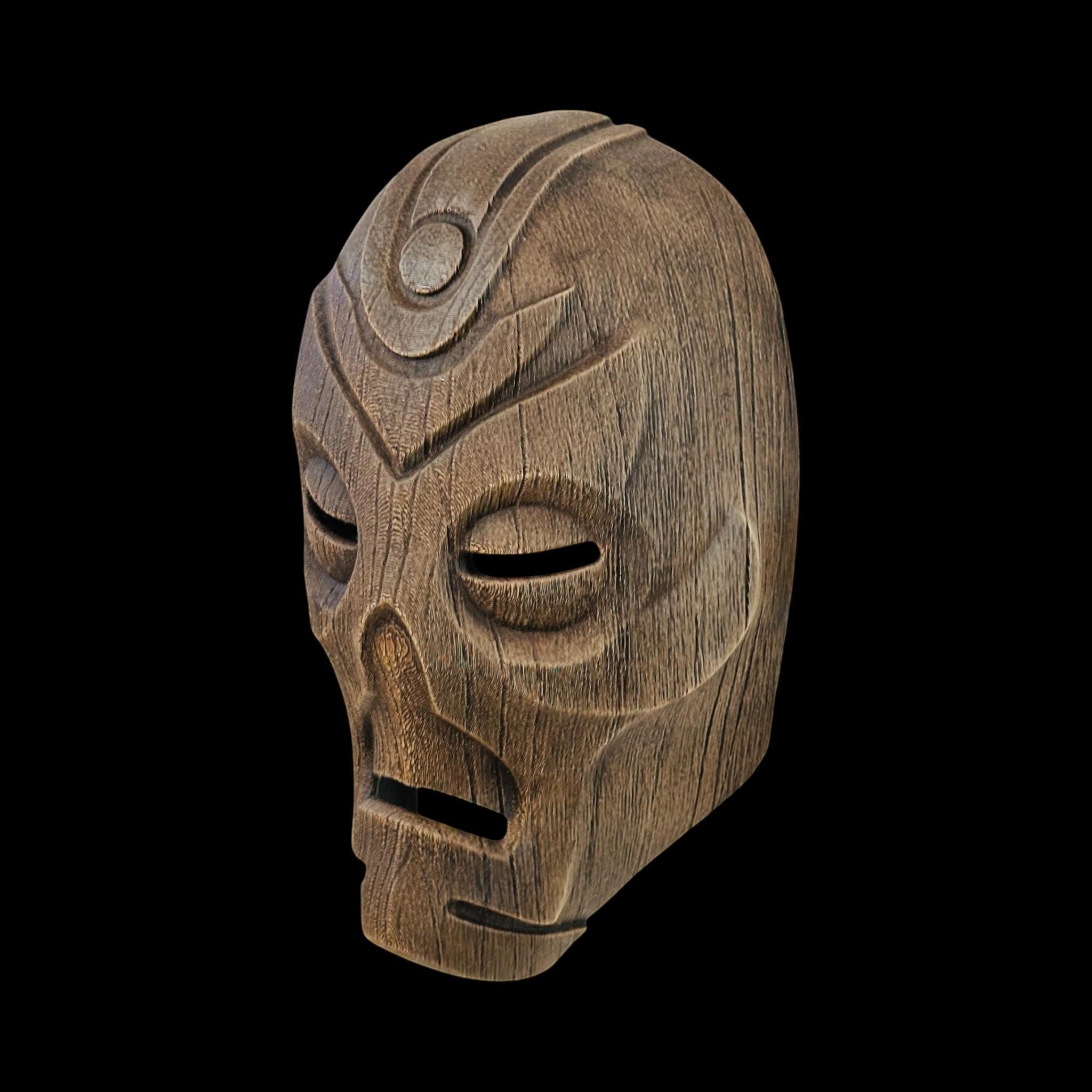 Dragon Priest Wooden Mask – Wearable — view 2, 3D printed replica on black background