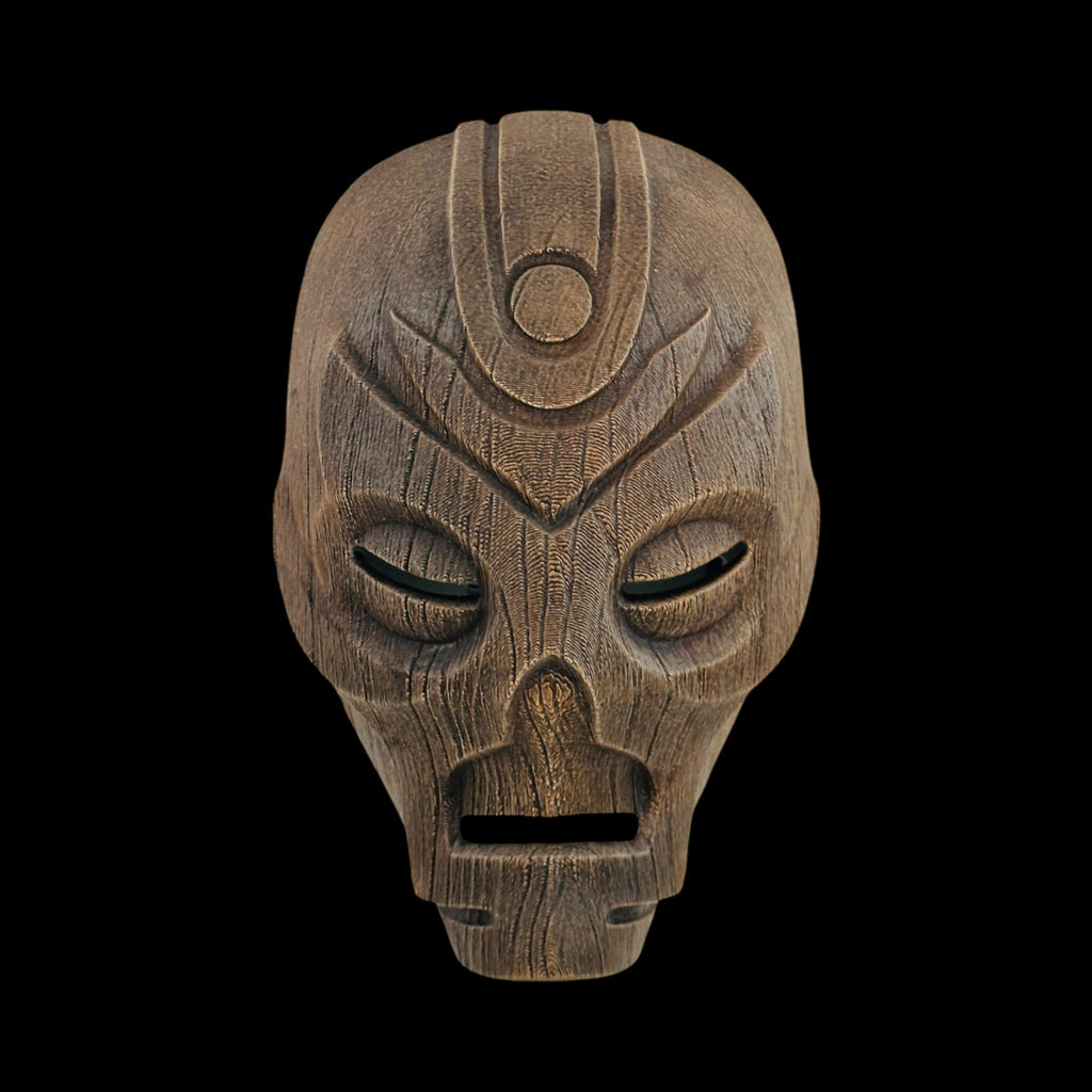 Dragon Priest Wooden Mask – Wearable — view 8, 3D printed replica on black background