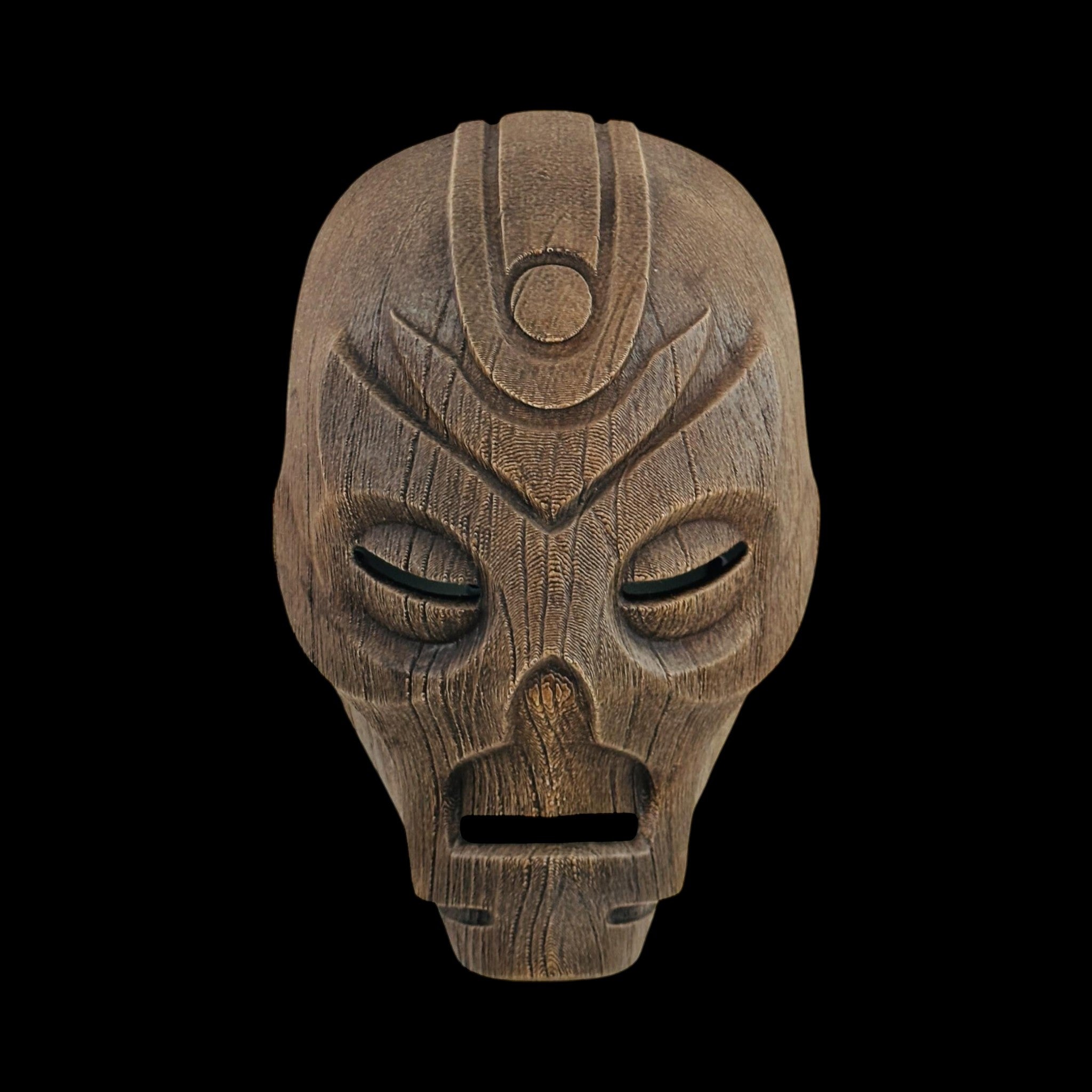 Dragon Priest Wooden Mask – Wearable — view 8, 3D printed replica on black background