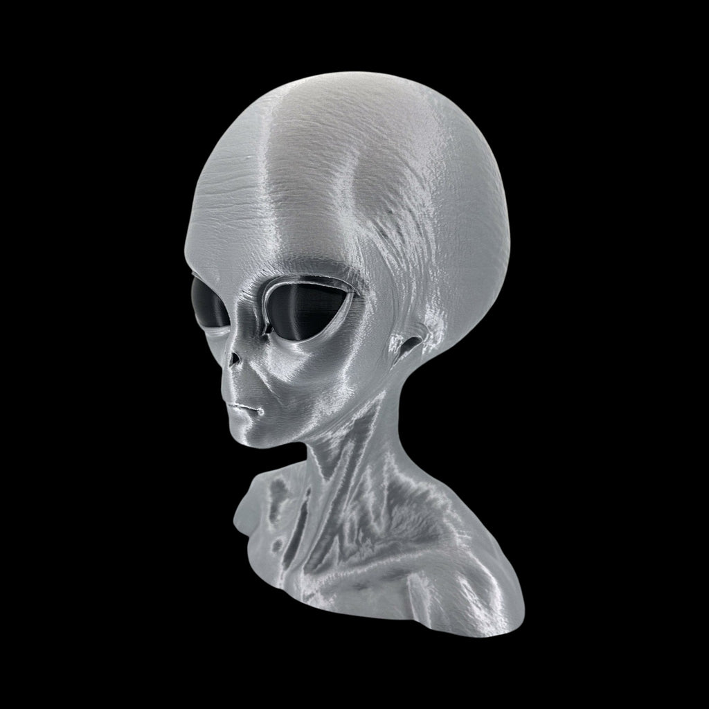 Grey Alien Head Bust – 4"–12" — view 3, 3D printed replica on black background