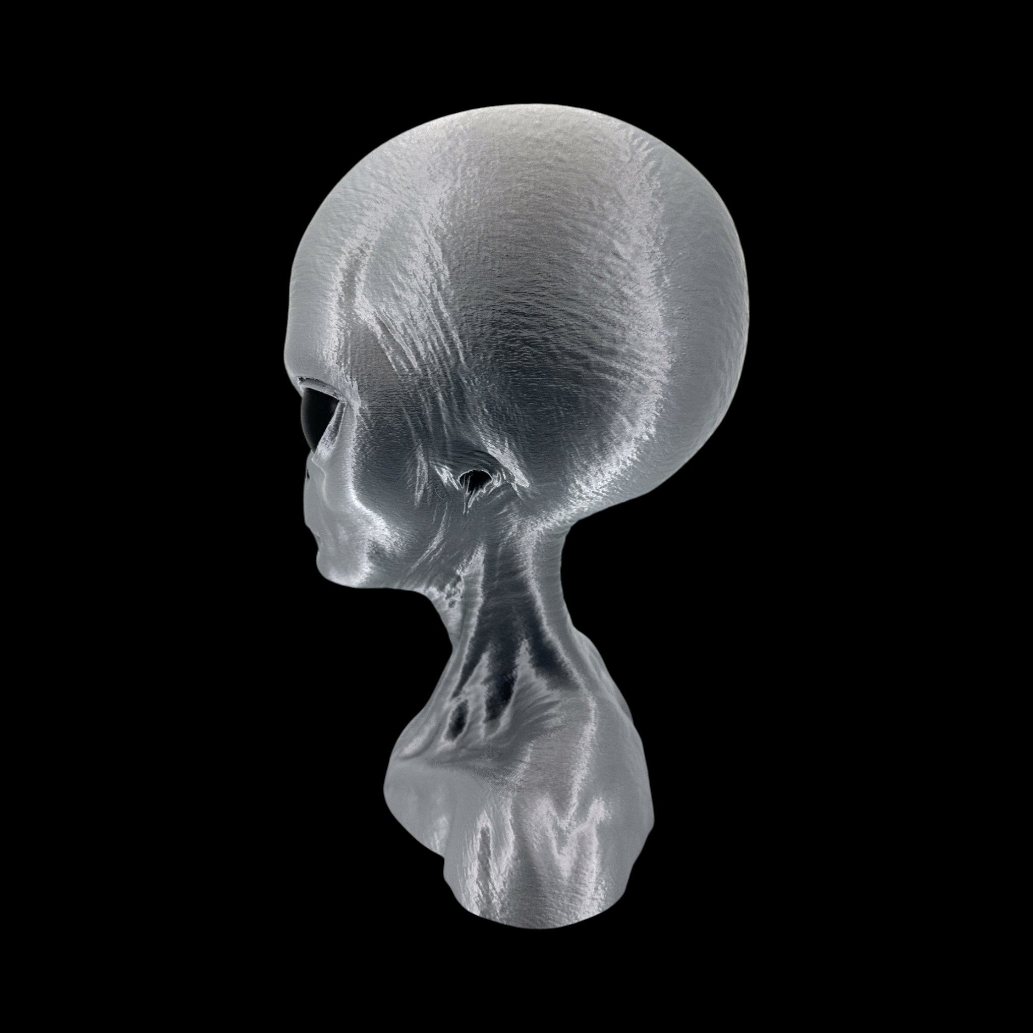 Grey Alien Head Bust – 4"–12" — view 5, 3D printed replica on black background