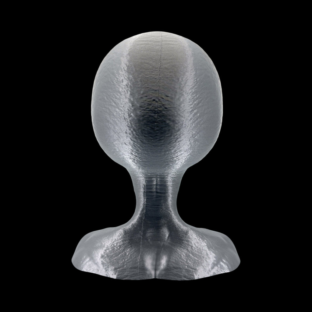 Grey Alien Head Bust – 4"–12" — view 6, 3D printed replica on black background
