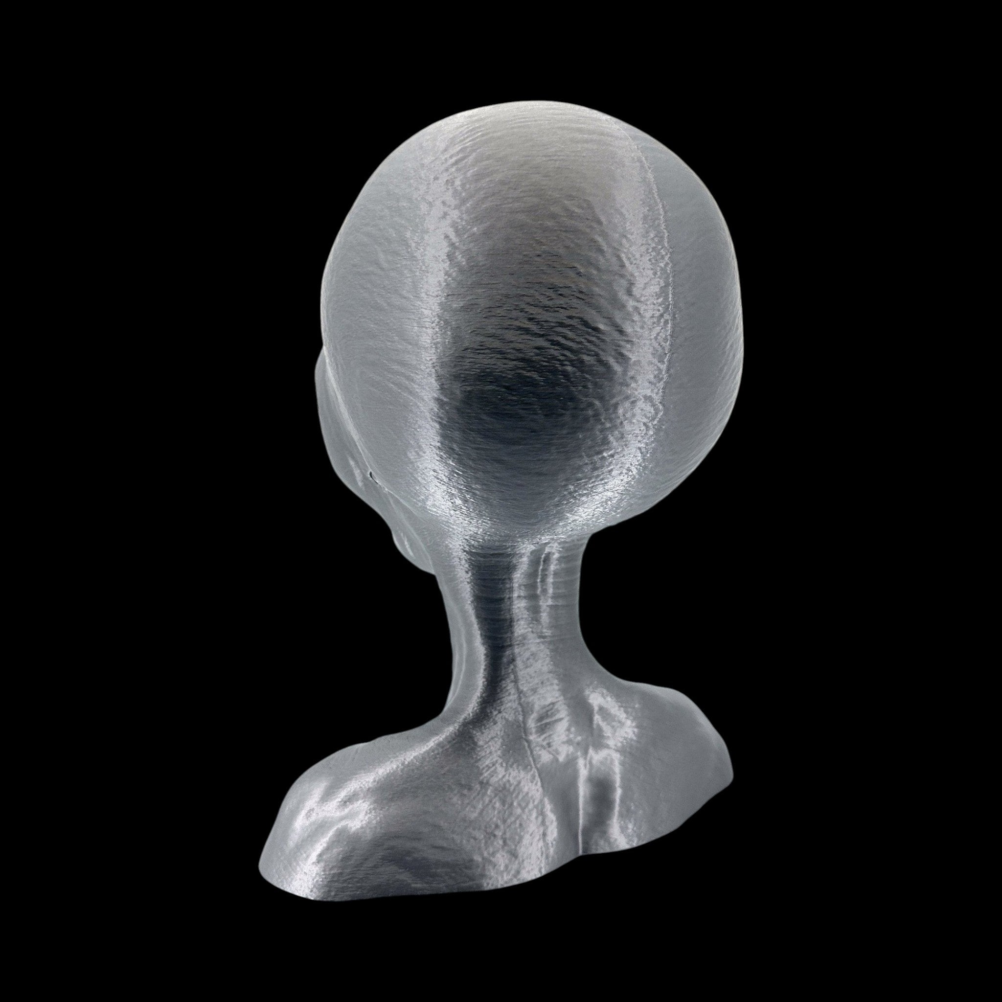 Grey Alien Head Bust – 4"–12" — view 7, 3D printed replica on black background