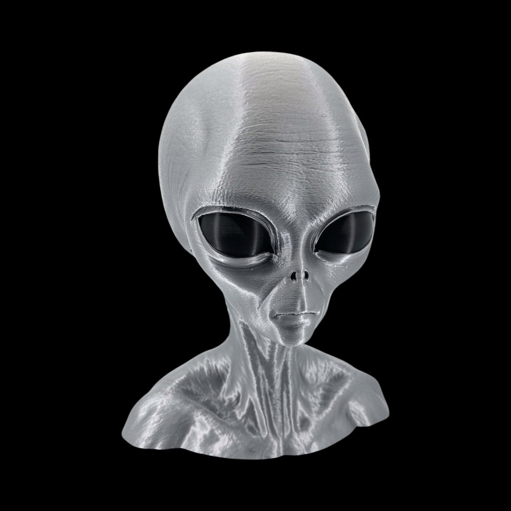 Grey Alien Head Bust – 4"–12" — view 8, 3D printed replica on black background
