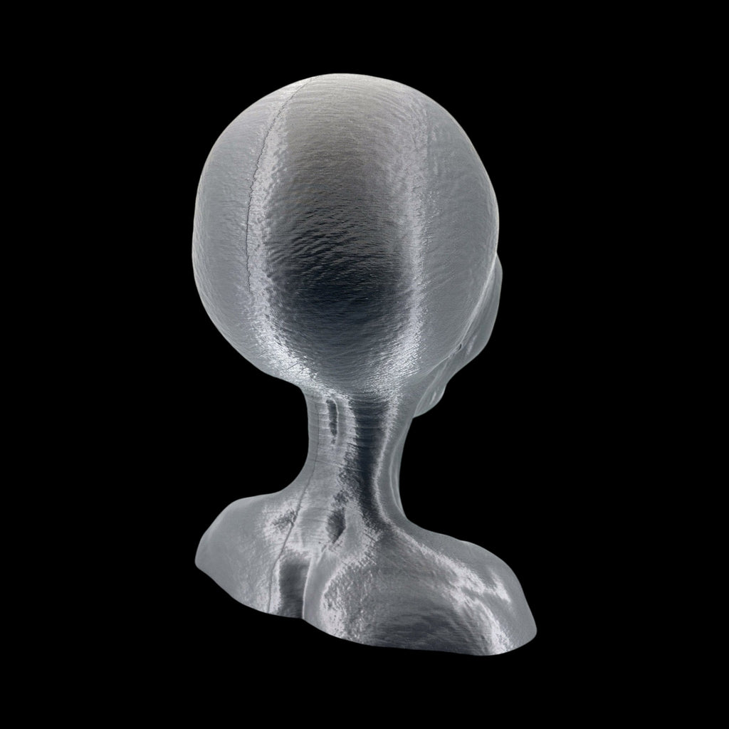 Grey Alien Head Bust – 4"–12" — view 9, 3D printed replica on black background