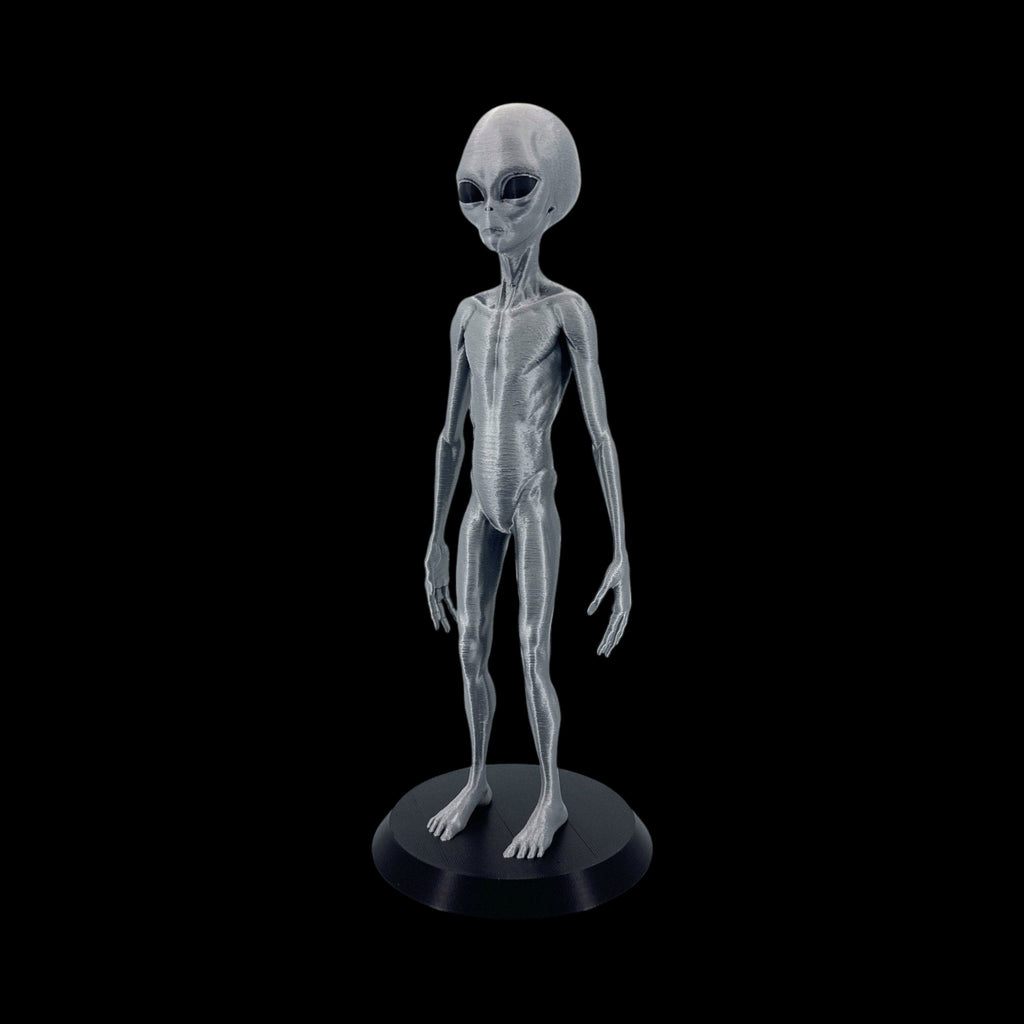 Grey Alien Figurine – 10"–12" — view 2, 3D printed replica on black background