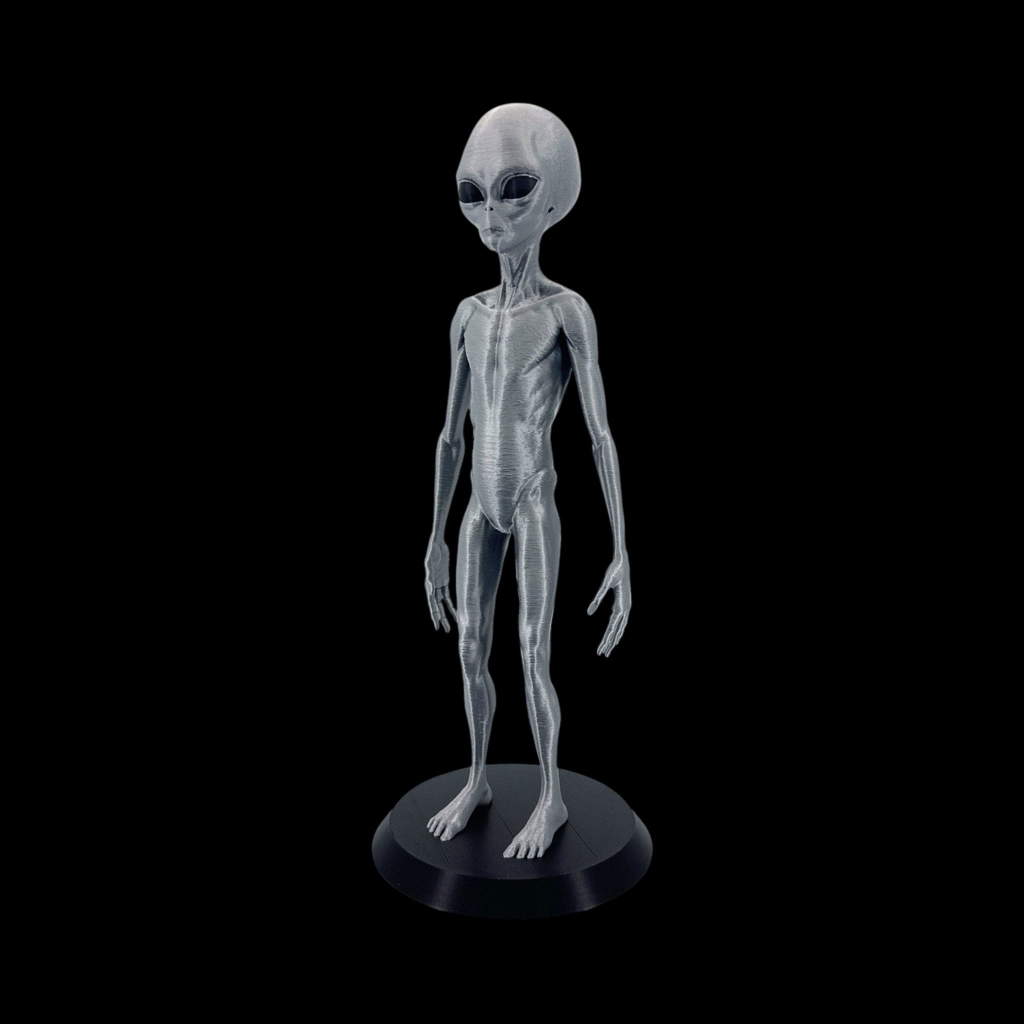 Grey Alien Figurine – 10"–12" — view 2, 3D printed replica on black background