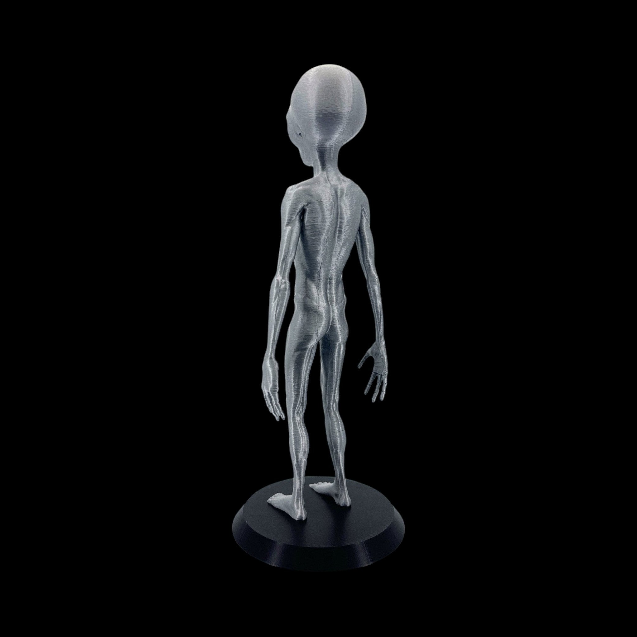 Grey Alien Figurine – 10"–12" — view 4, 3D printed replica on black background