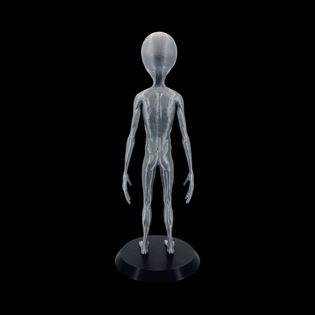 Grey Alien Figurine – 10"–12" — view 5, 3D printed replica on black background