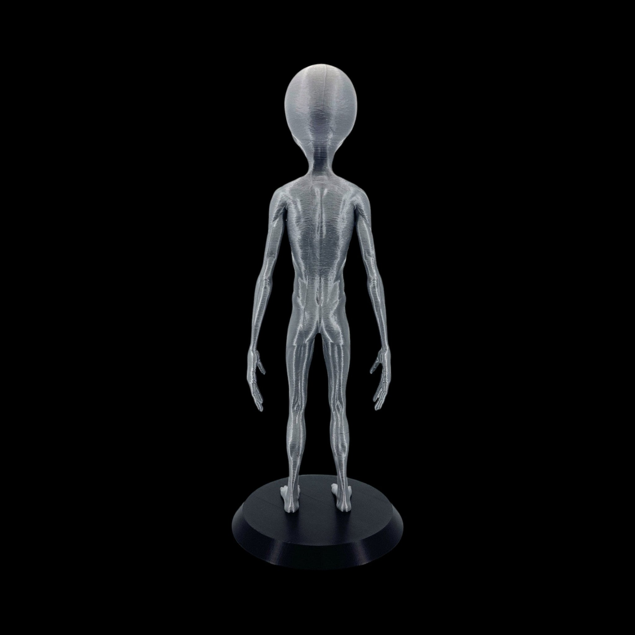 Grey Alien Figurine – 10"–12" — view 5, 3D printed replica on black background