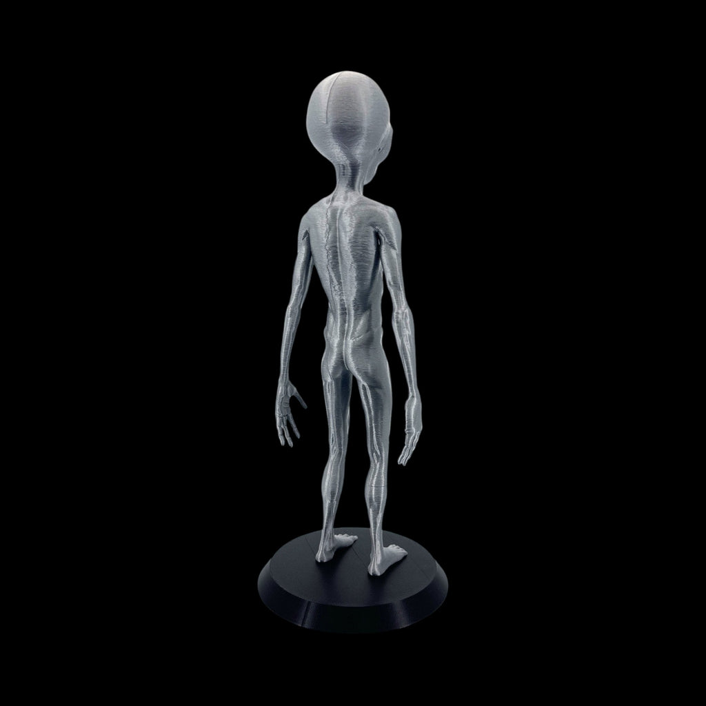 Grey Alien Figurine – 10"–12" — view 6, 3D printed replica on black background