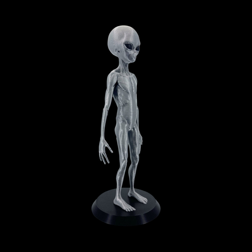 Grey Alien Figurine – 10"–12" — view 8, 3D printed replica on black background