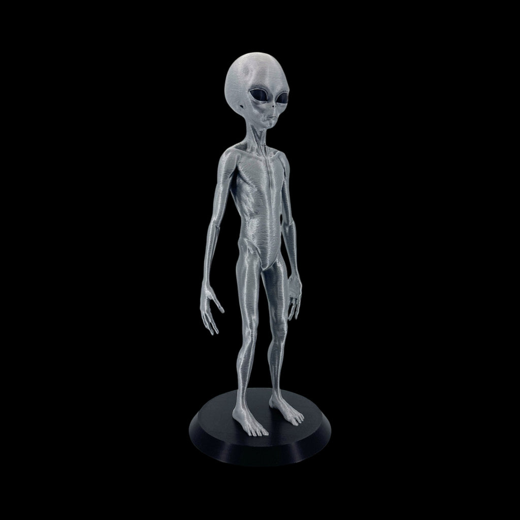 Grey Alien Figurine – 10"–12" — view 9, 3D printed replica on black background
