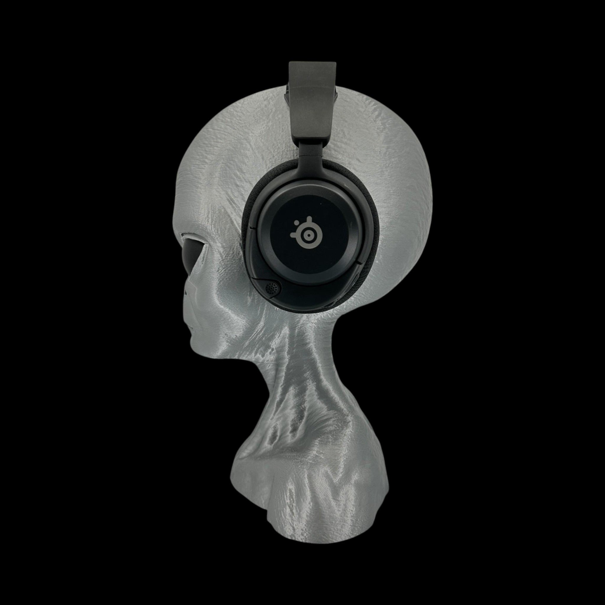 Grey Alien Headphone Stand – 12" — view 2, 3D printed replica on black background