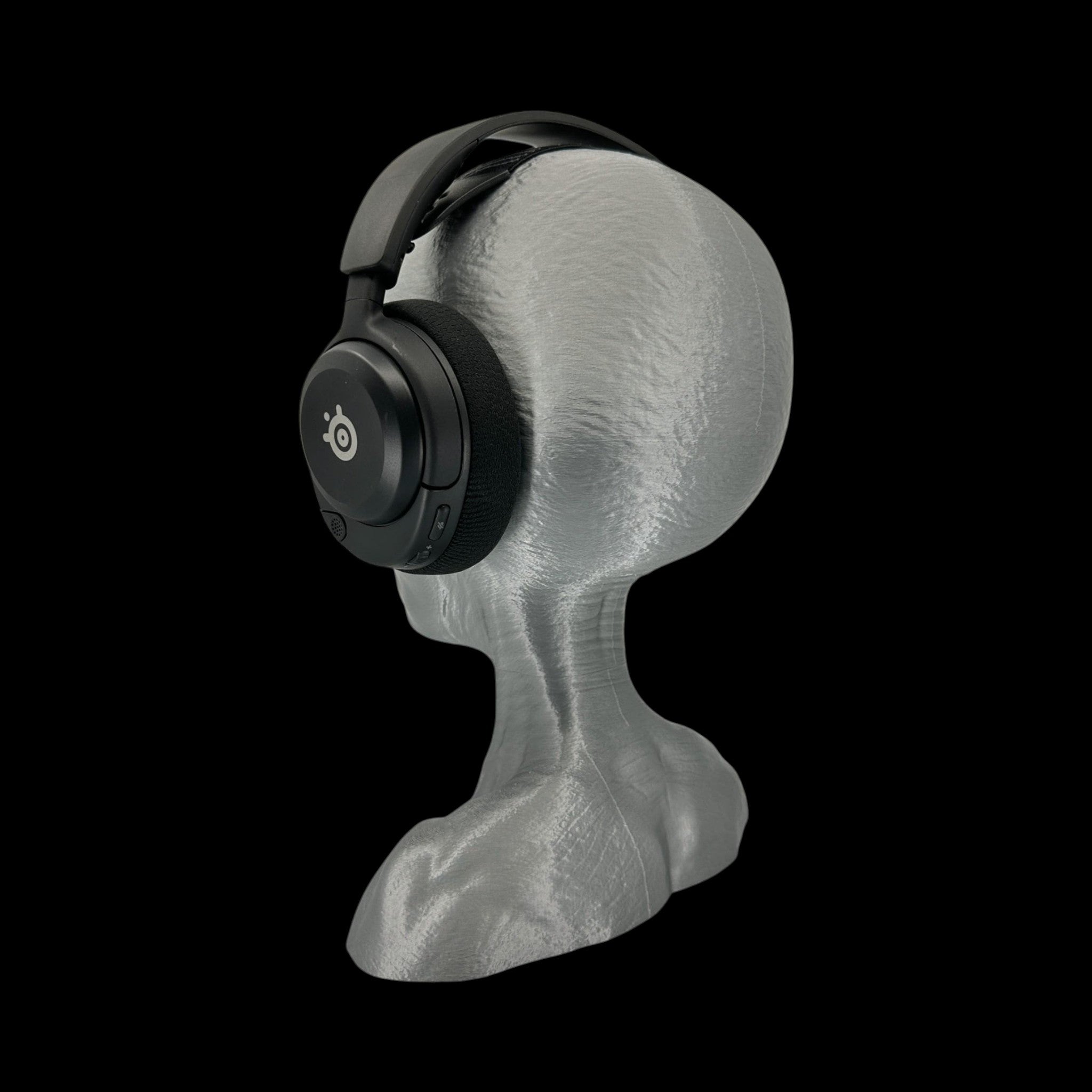 Grey Alien Headphone Stand – 12" — view 3, 3D printed replica on black background
