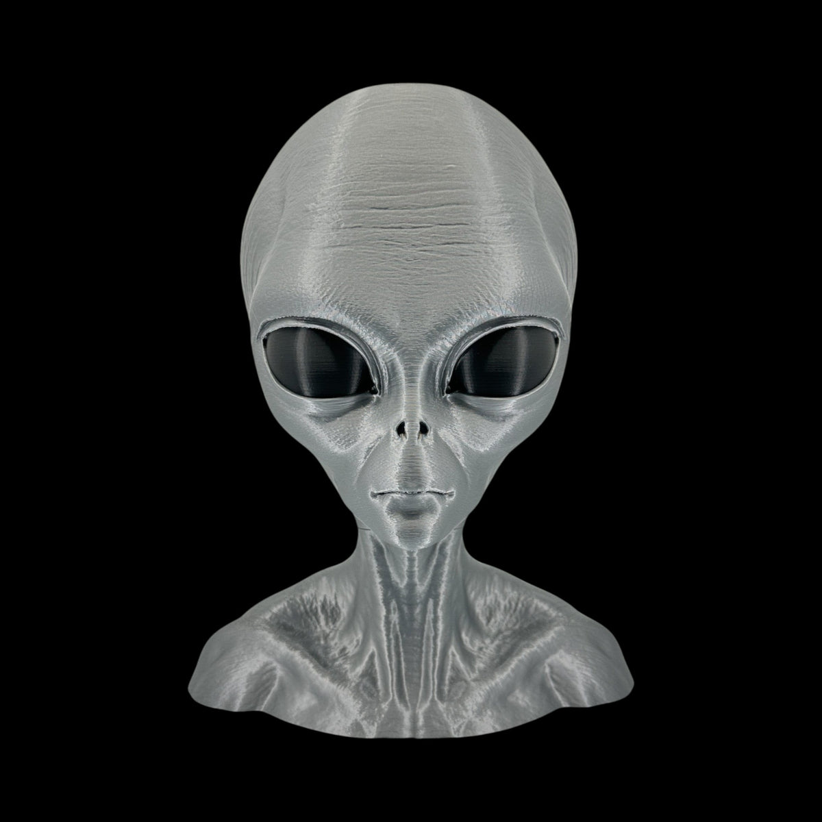 Grey Alien Headphone Stand – 12" — view 5, 3D printed replica on black background