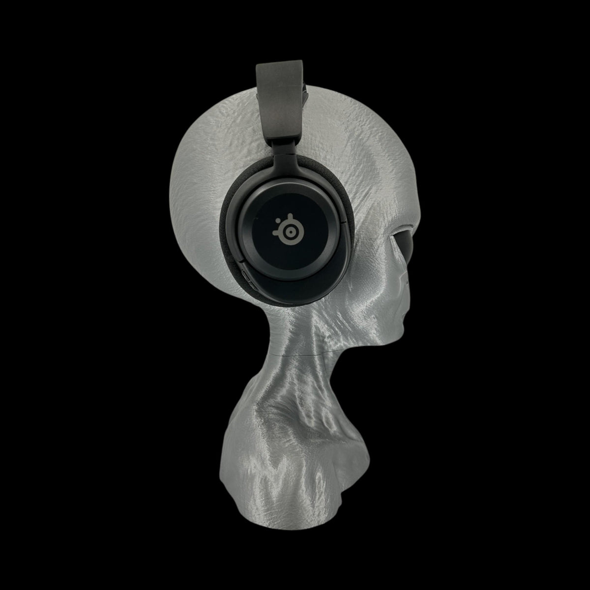 Grey Alien Headphone Stand – 12" — view 7, 3D printed replica on black background