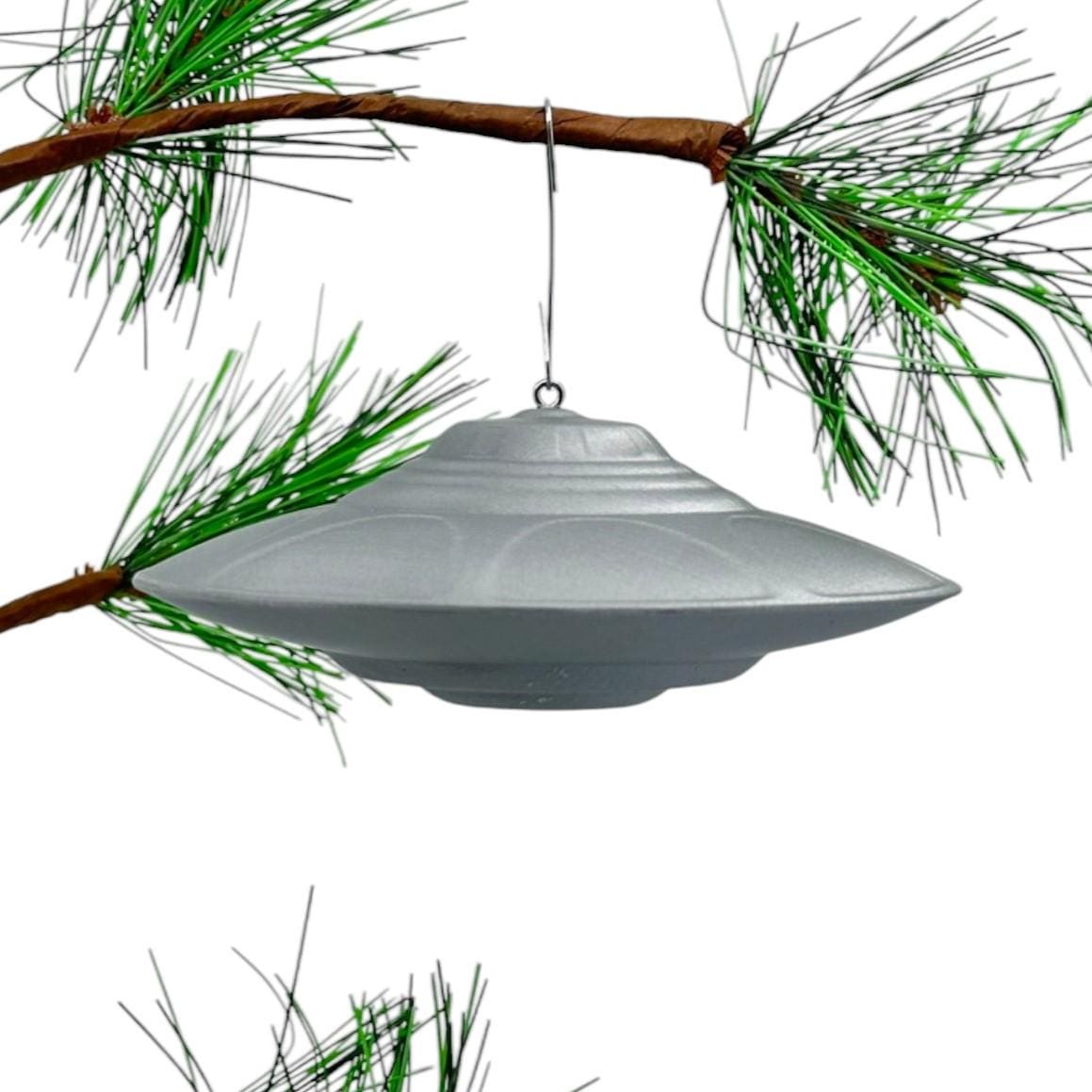 UFO Christmas Ornament, Bob Lazar Area 51 S4 Sport Model Flying Saucer, Extraterrestrial Spaceship, Sci-Fi Decor v2 – 3 or 4 Inches