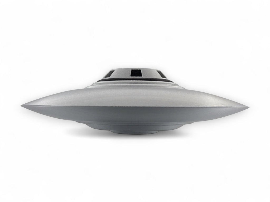 Bob Lazar UFO Model | Area 51 Flying Saucer | 3D Printed Silver & Black Replica | 4–12″ Sizes + Stand