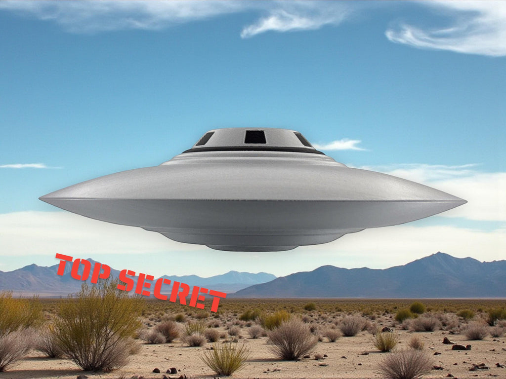 Bob Lazar UFO Model | Area 51 Flying Saucer | 3D Printed Silver & Black Replica | 4–12″ Sizes + Stand