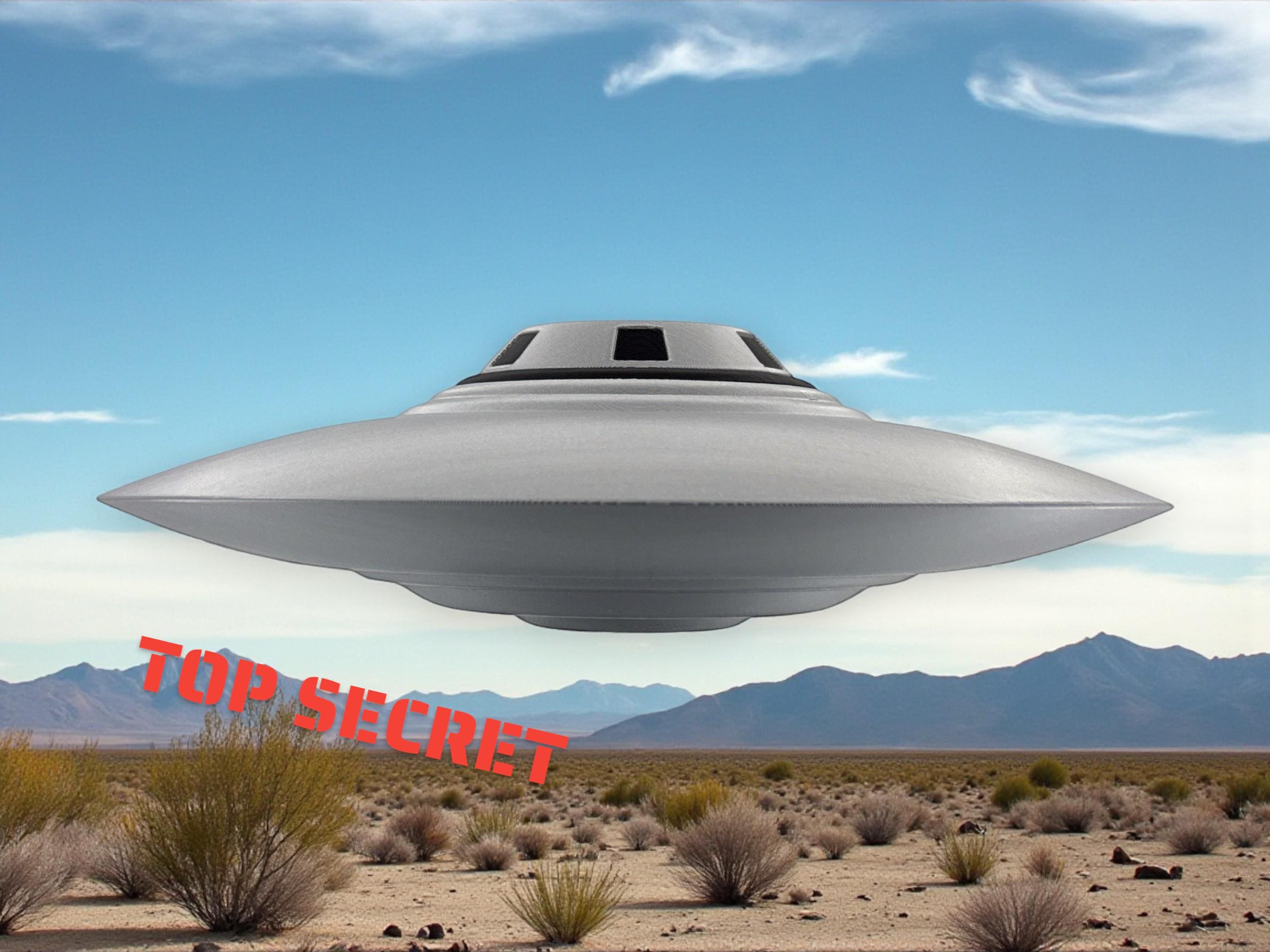 Bob Lazar UFO Model | Area 51 Flying Saucer | 3D Printed Silver & Black Replica | 4–12″ Sizes + Stand