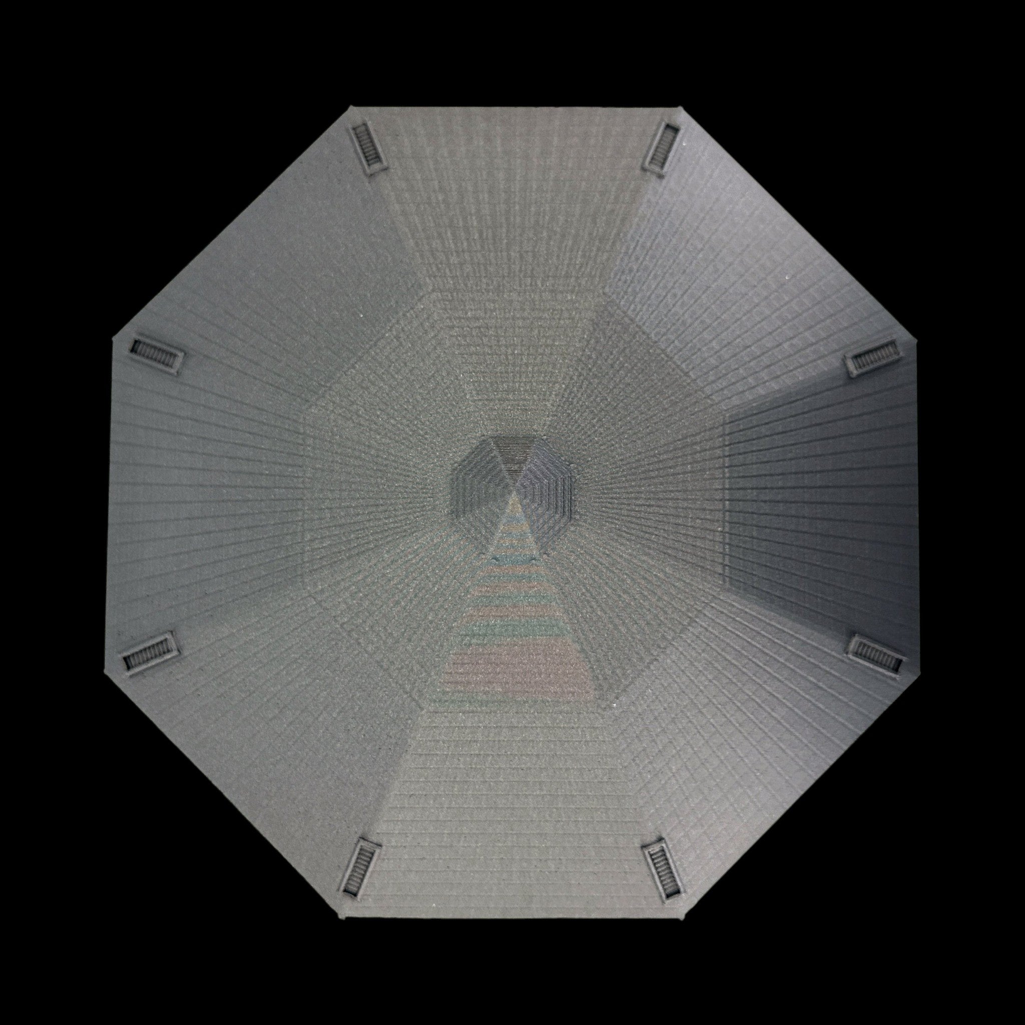Indonesia Octagonal UFO – 6"–10" — view 2, 3D printed replica on black background