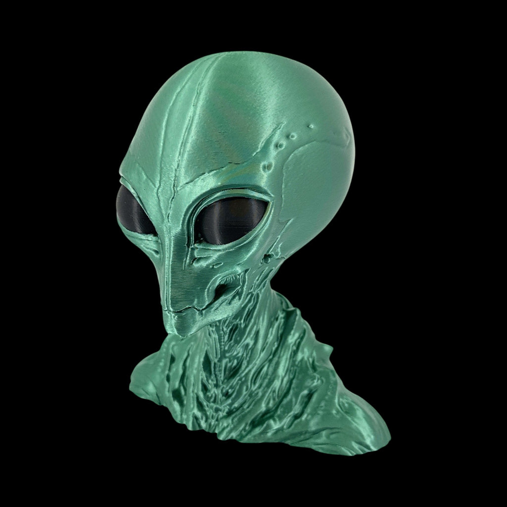 Insectoid Alien Head Bust – 4"–10" — view 2, 3D printed replica on black background