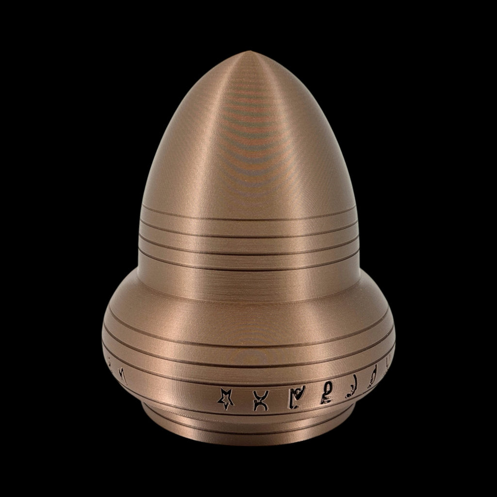 Kecksburg Acorn UFO – 4"–10" — view 2, 3D printed replica on black background