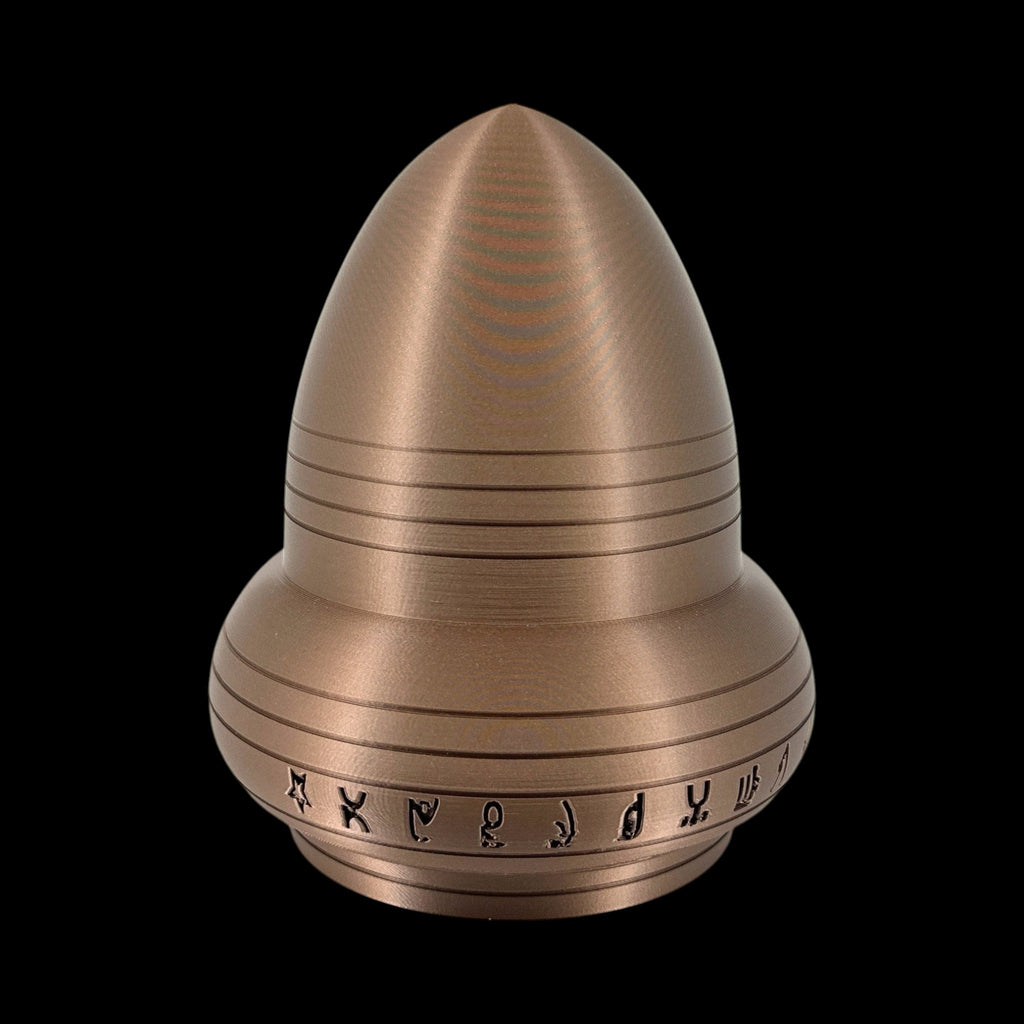Kecksburg Acorn UFO – 4"–10" — view 3, 3D printed replica on black background