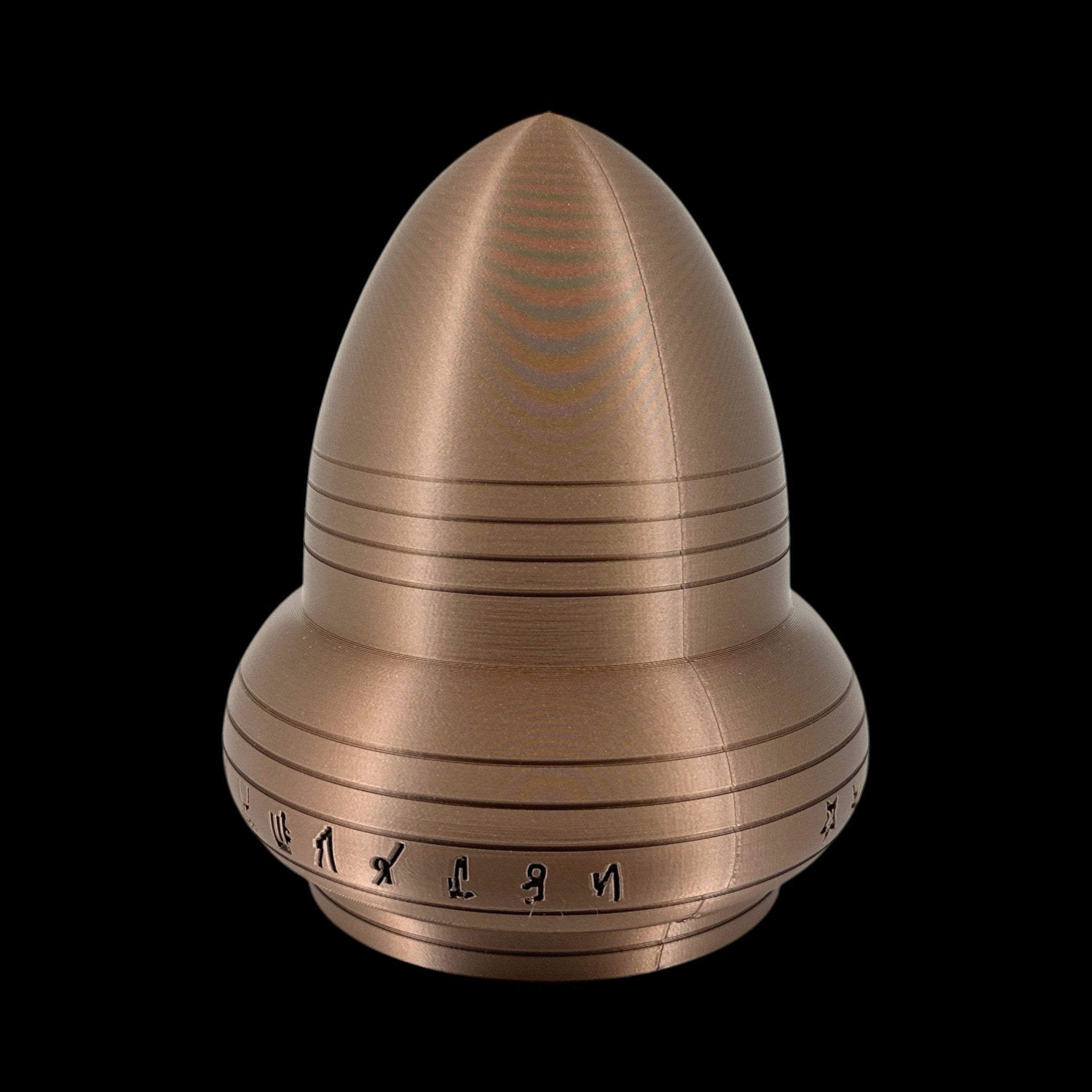 Kecksburg Acorn UFO – 4"–10" — view 6, 3D printed replica on black background